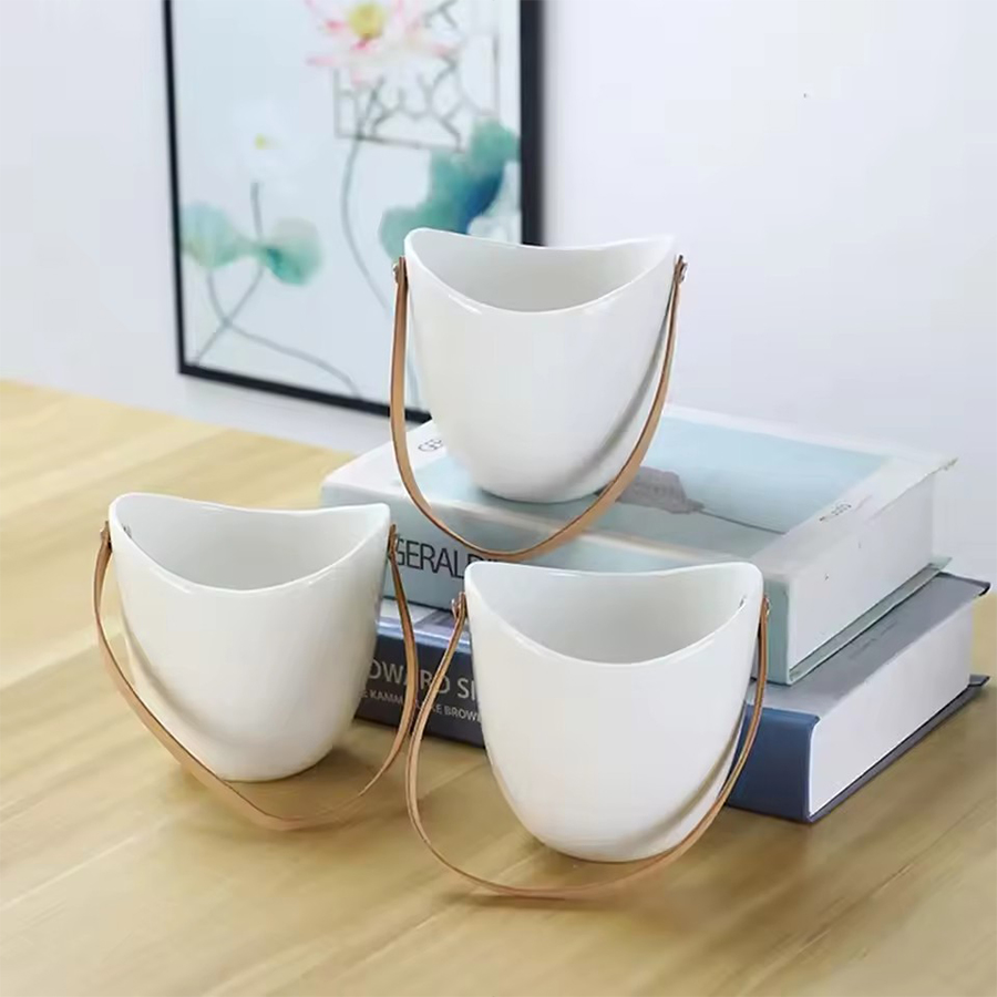 Aloe Vera Pot - Белый подвесной цветочный горшок с кожаным